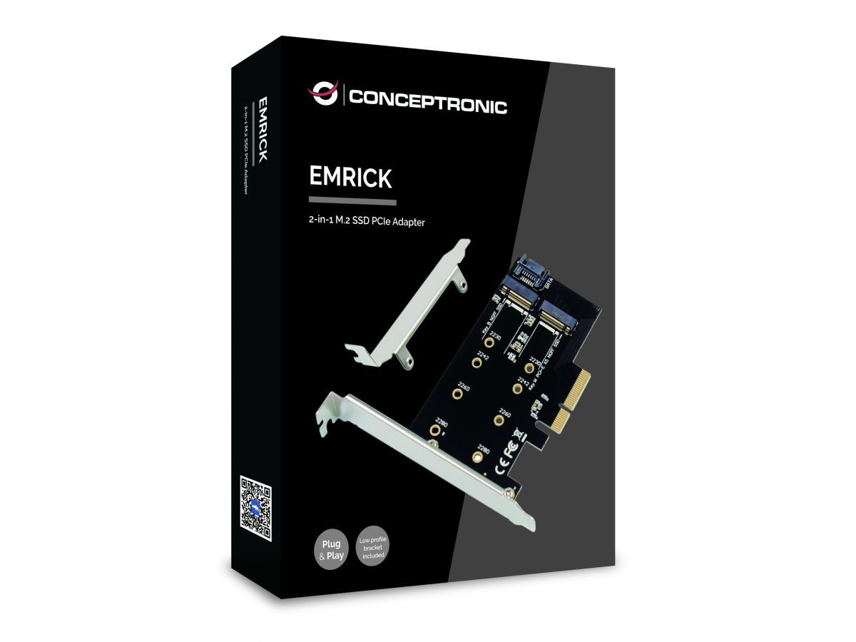 Conceptronic  EMRICK04B 2-in-1 M.2 PCIe Card, M.2 SATA x 1, M.2 NVMe x 1