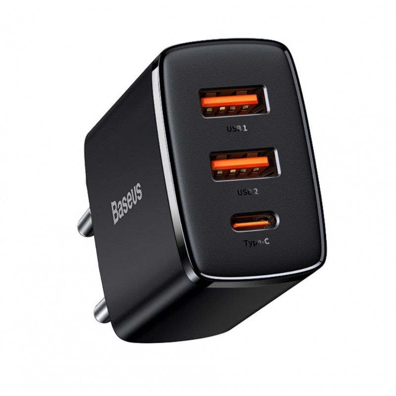 Baseus 2xUSB-A +USB-C PD 30W Quick Charger Black