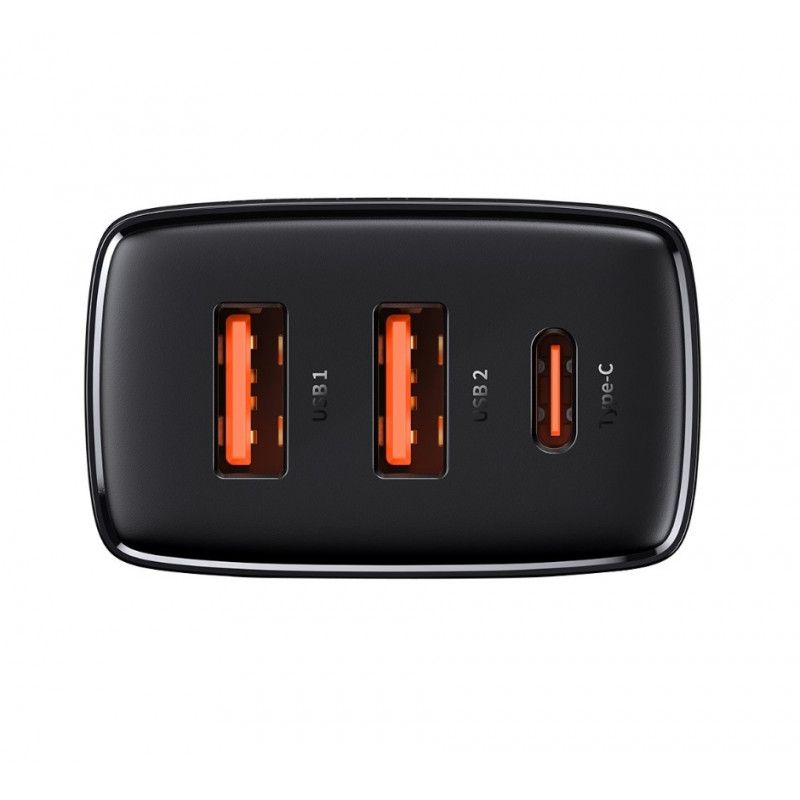 Baseus 2xUSB-A +USB-C PD 30W Quick Charger Black