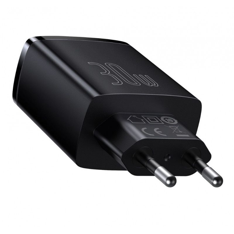 Baseus 2xUSB-A +USB-C PD 30W Quick Charger Black