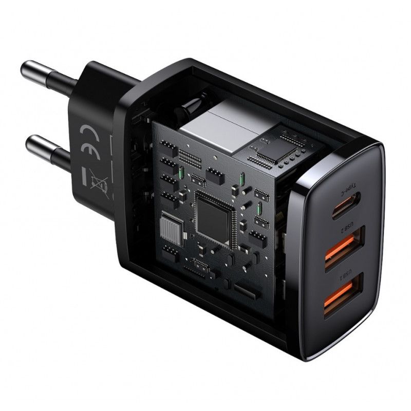 Baseus 2xUSB-A +USB-C PD 30W Quick Charger Black