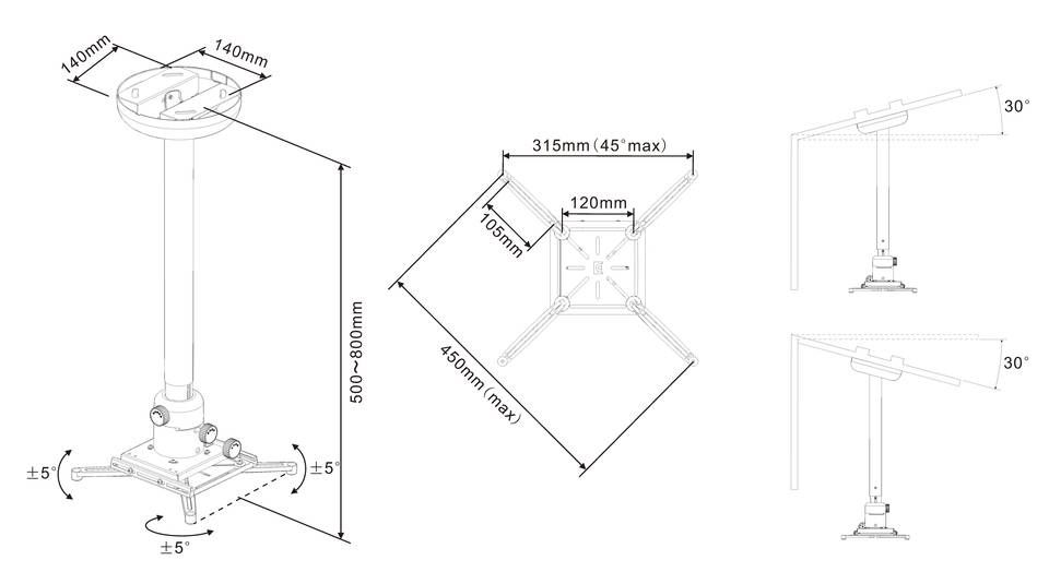 Multibrackets M Universal Projector Ceiling Mount 500-800 with Finetune