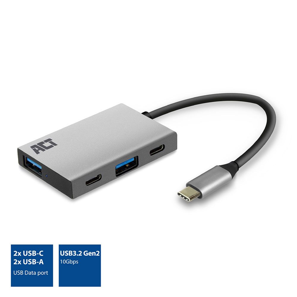 ACT AC7070 Hub 4 port with 2x USB-C and 2x USB-A Grey