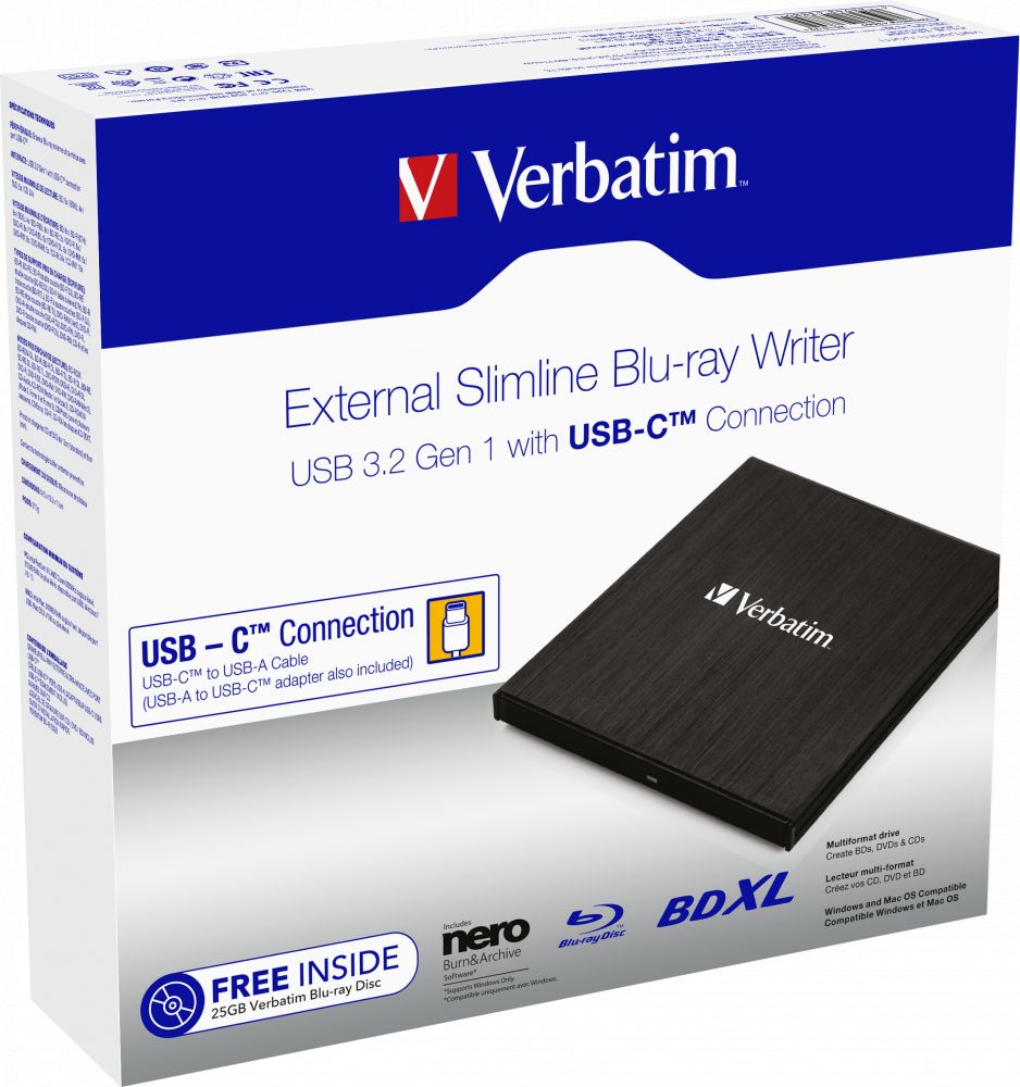 Verbatim External Slimline Blu-ray Writer Black