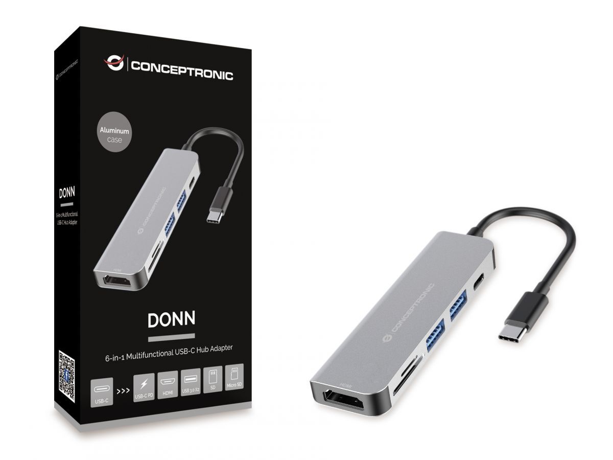 Conceptronic  DONN02G 6-in-1 USB 3.2 Gen 1 Docking Station Grey