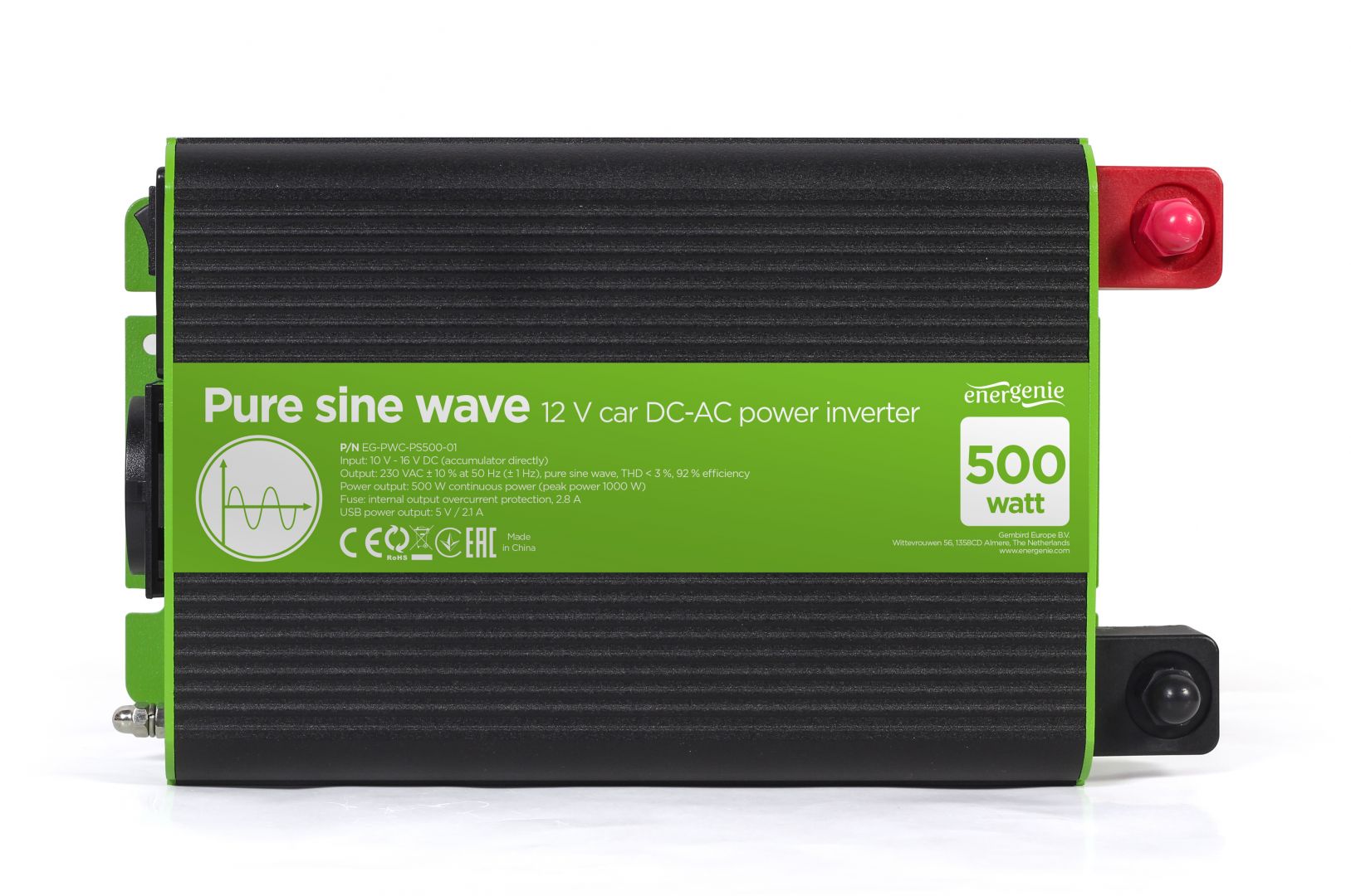 Gembird Energenie 12V Pure sine Wave Car DC-AC Power Inverter 500W