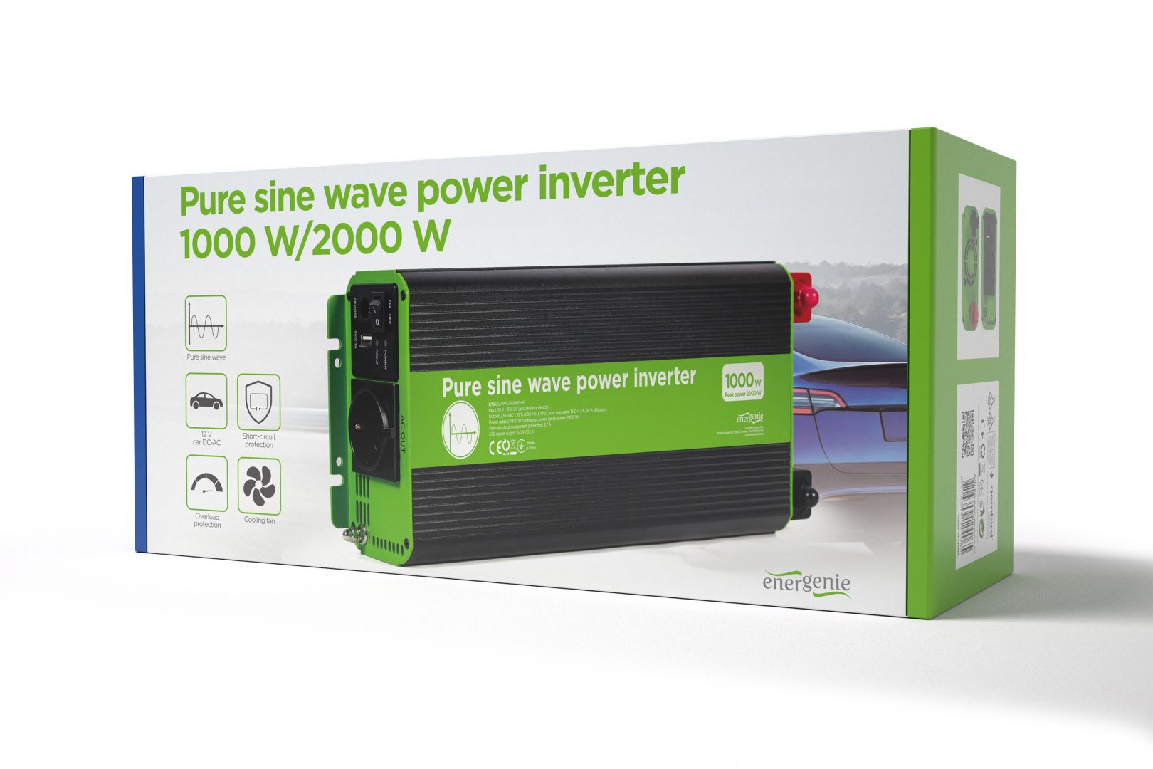 Gembird Energenie 12V Pure sine Wave Car DC-AC Power Inverter 1000W