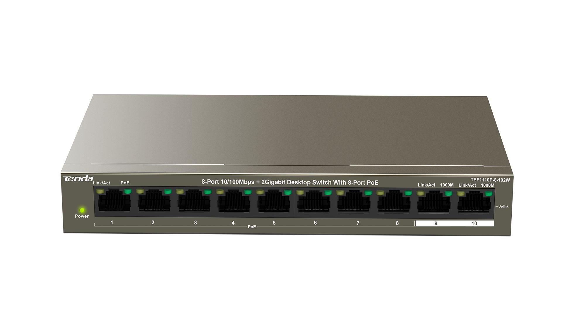 Tenda TEG1110PF-8-102W 8-Port10/100Mbps+2 Gigabit Desktop Switch With 8-Port PoE