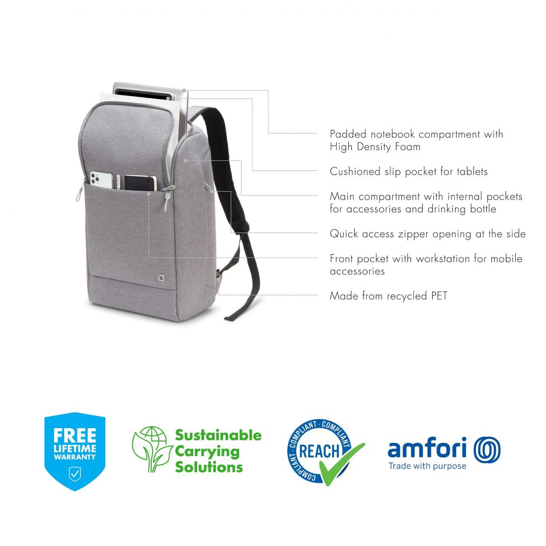 Dicota Laptop Backpack Eco Motion 15,6" Light Grey