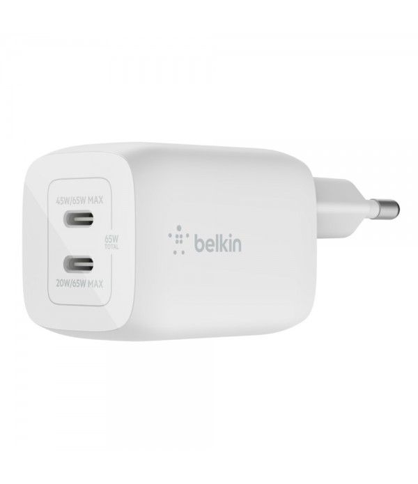 Belkin BoostCharge Dual USB-C PD GaN Wall Charger 68W White