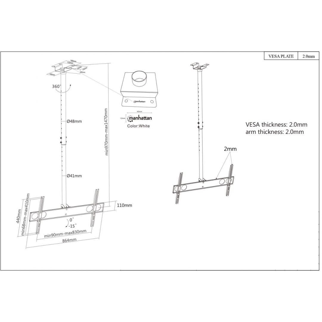 Manhattan Universal Flat-Panel TV Ceiling Mount Black