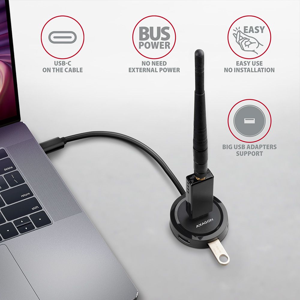 AXAGON HUE-P1C SuperSpeed USB-C Round HUB Black