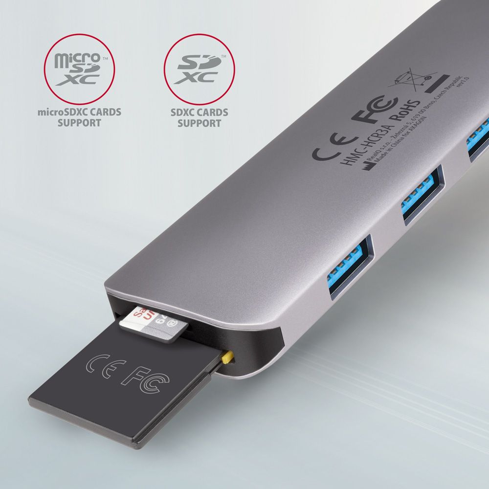 AXAGON HMC-HCR3A SuperSpeed USB-C COMBO 5in1 hub Grey