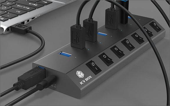 Raidsonic IcyBox IB-HUB1701-C3 7-Portos USB3.0 HUB and Charger Black