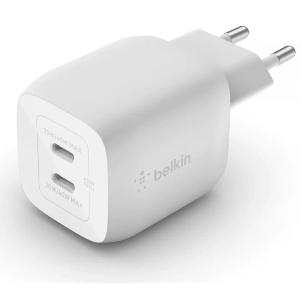 Belkin Dual USB-C GaN Wall Charger with PPS 45W White