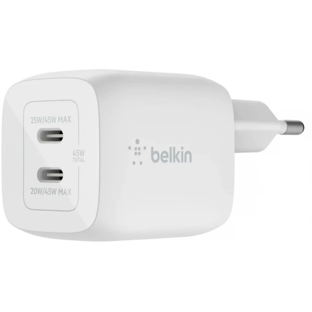 Belkin Dual USB-C GaN Wall Charger with PPS 45W White