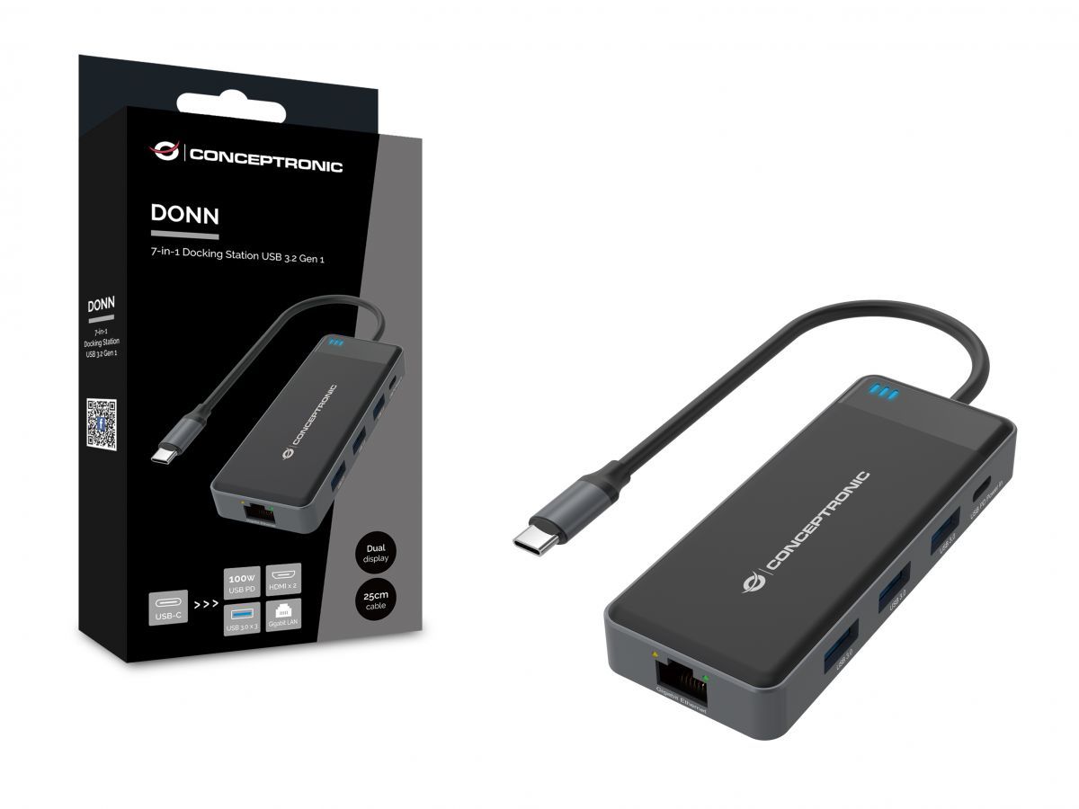 Conceptronic  DONN14G 7-in-1 USB 3.2 Gen 1 Docking Station Grey