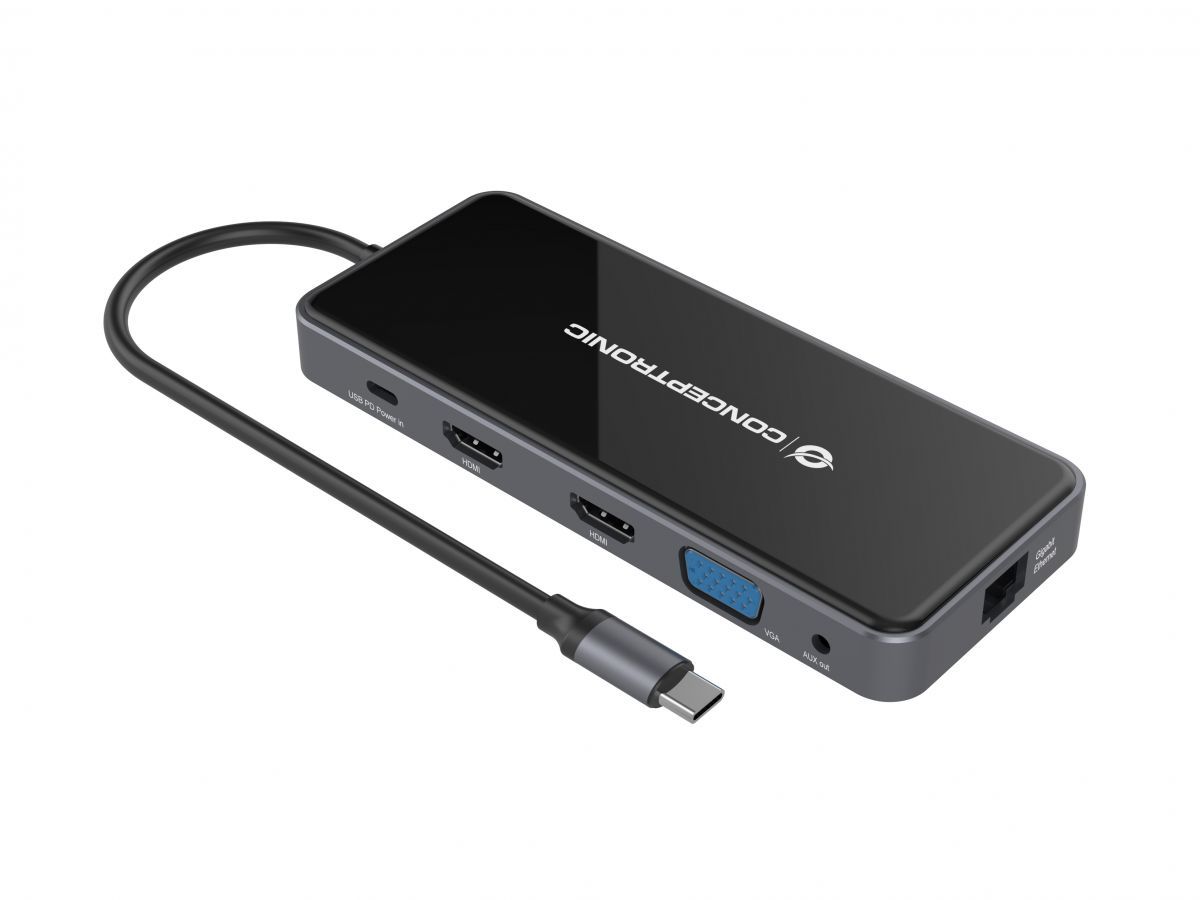 Conceptronic  DONN15G 12-in-1 USB 3.2 Gen 1 Docking Station Grey