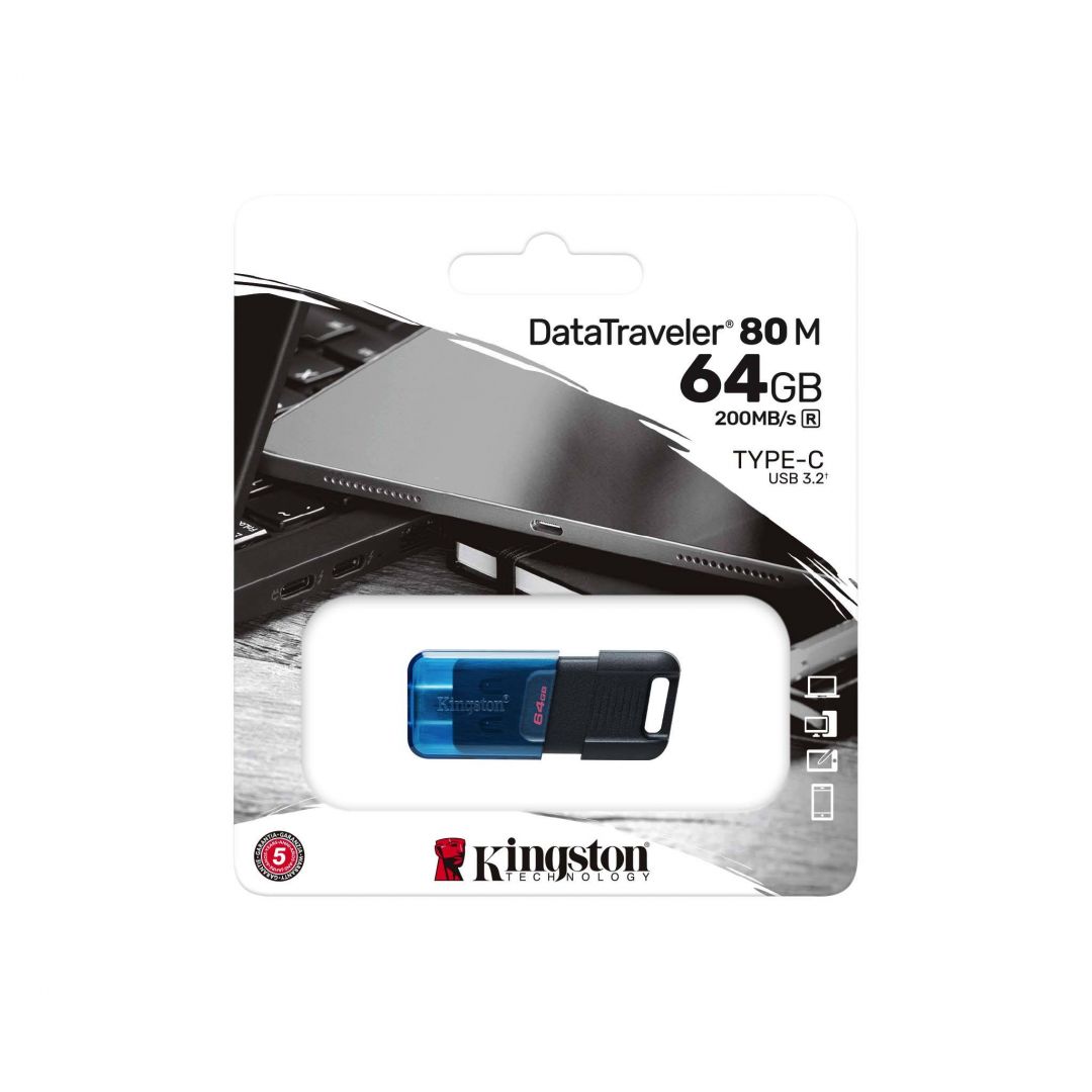 Kingston 64GB DataTraveler 80 M USB-C Gen 1 USB3.2 Black/Blue