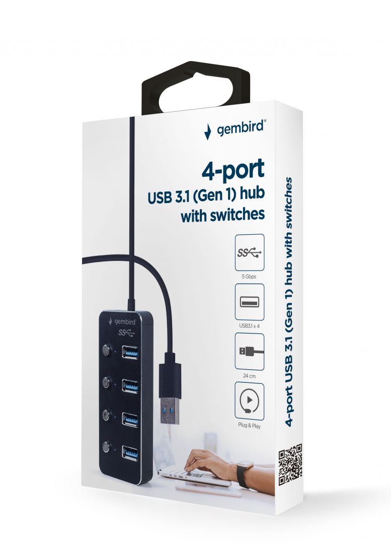 Gembird UHB-U3P4P-01 4-portos USB3.1 HUB Black