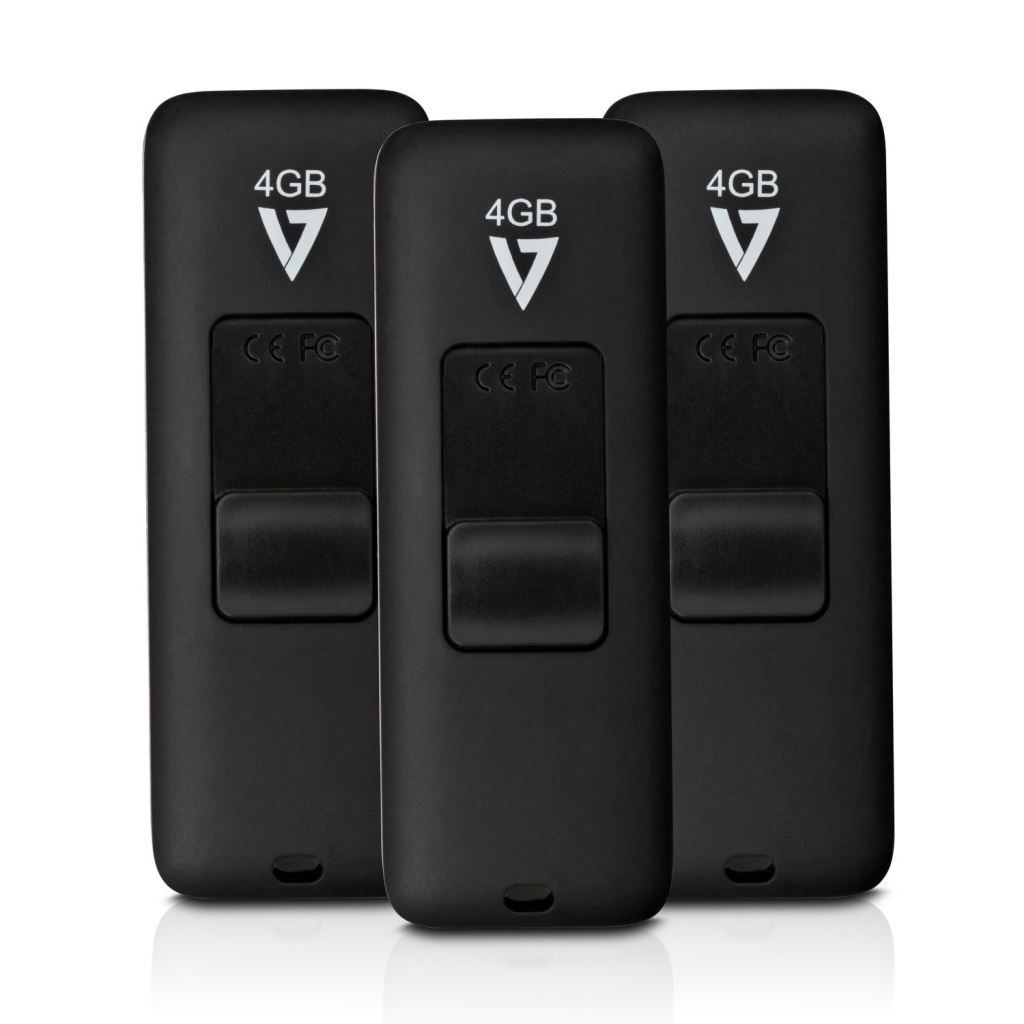 V7 4GB Slide-In connector USB2.0 Black (3-pack)