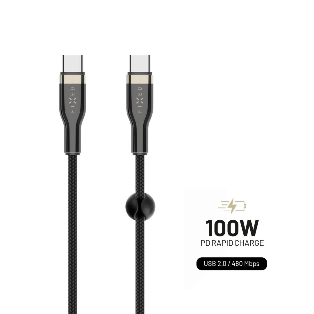 FIXED Braided Cable USB-C/USB-C, 1,2m, 100W, black