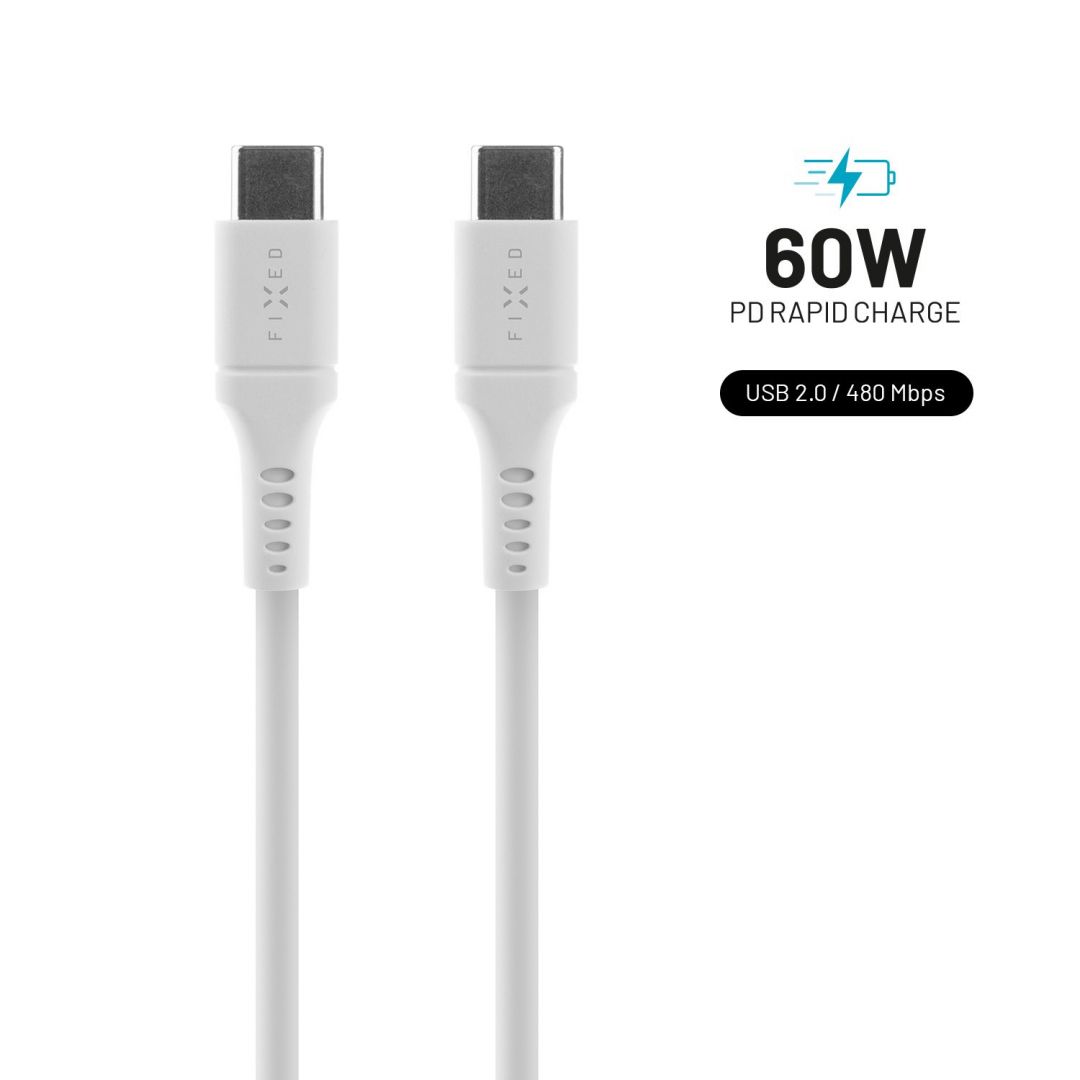 FIXED Liquid Silicone Cable USB-C/USB-C, 0,5m, 60W, white