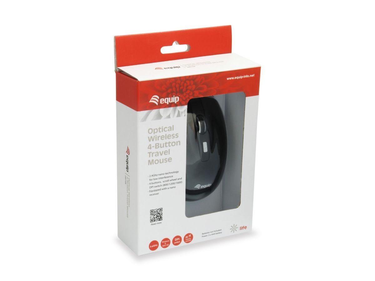 EQuip Optical Wireless 4-Button Travel Mouse Black