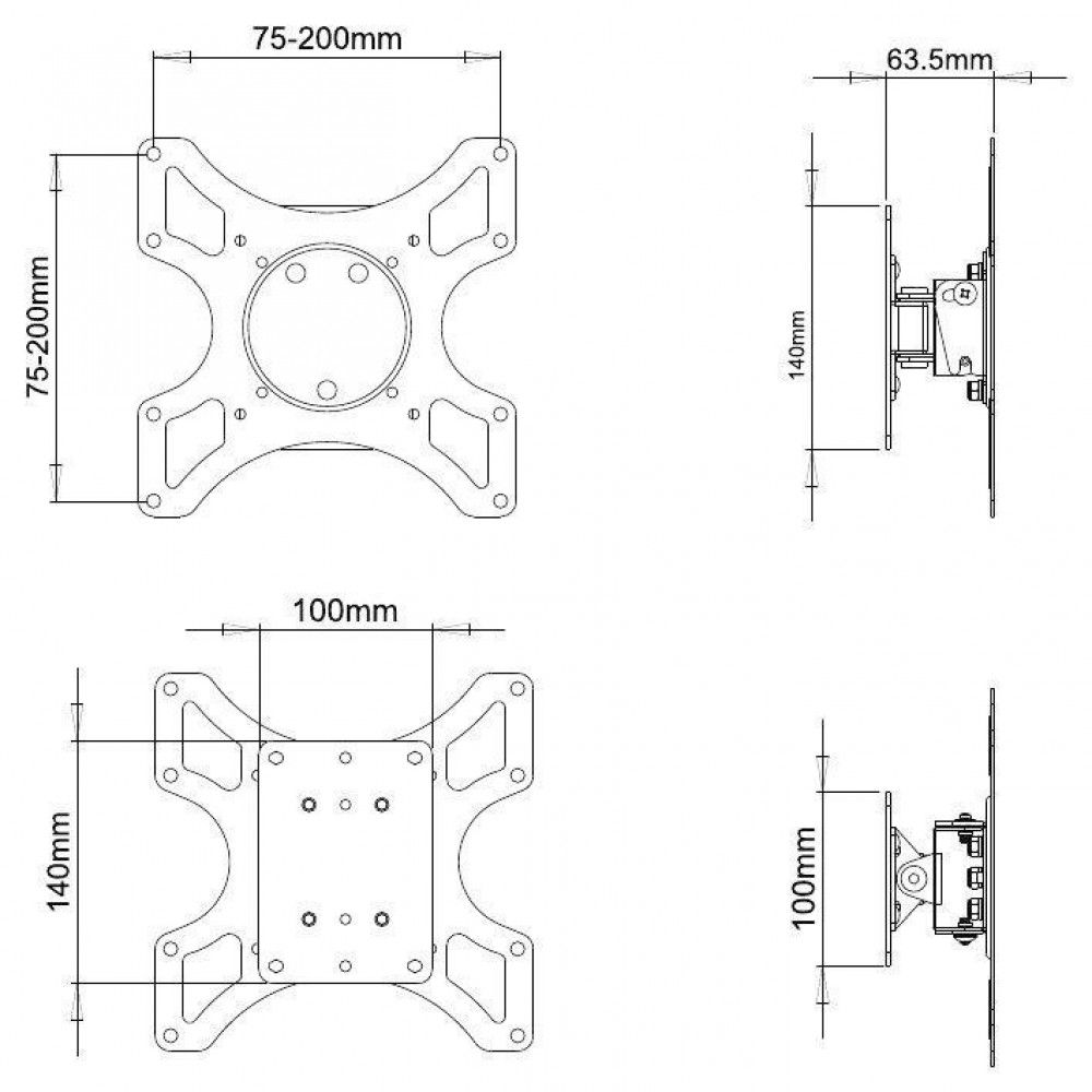 TECHLY  19"-37" Wall Bracket for LED LCD TV Tilt 1 Swivel Black