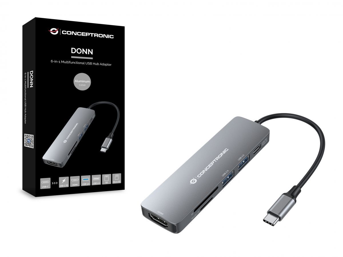 Conceptronic  DONN11G 6in1 USB3.2 Gen 1 Docking Station Grey