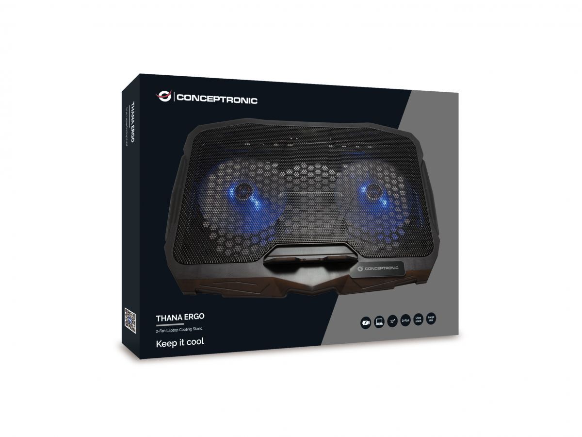 Conceptronic  THANA07B ERGO 2-Fan Laptop Cooling Pad Black