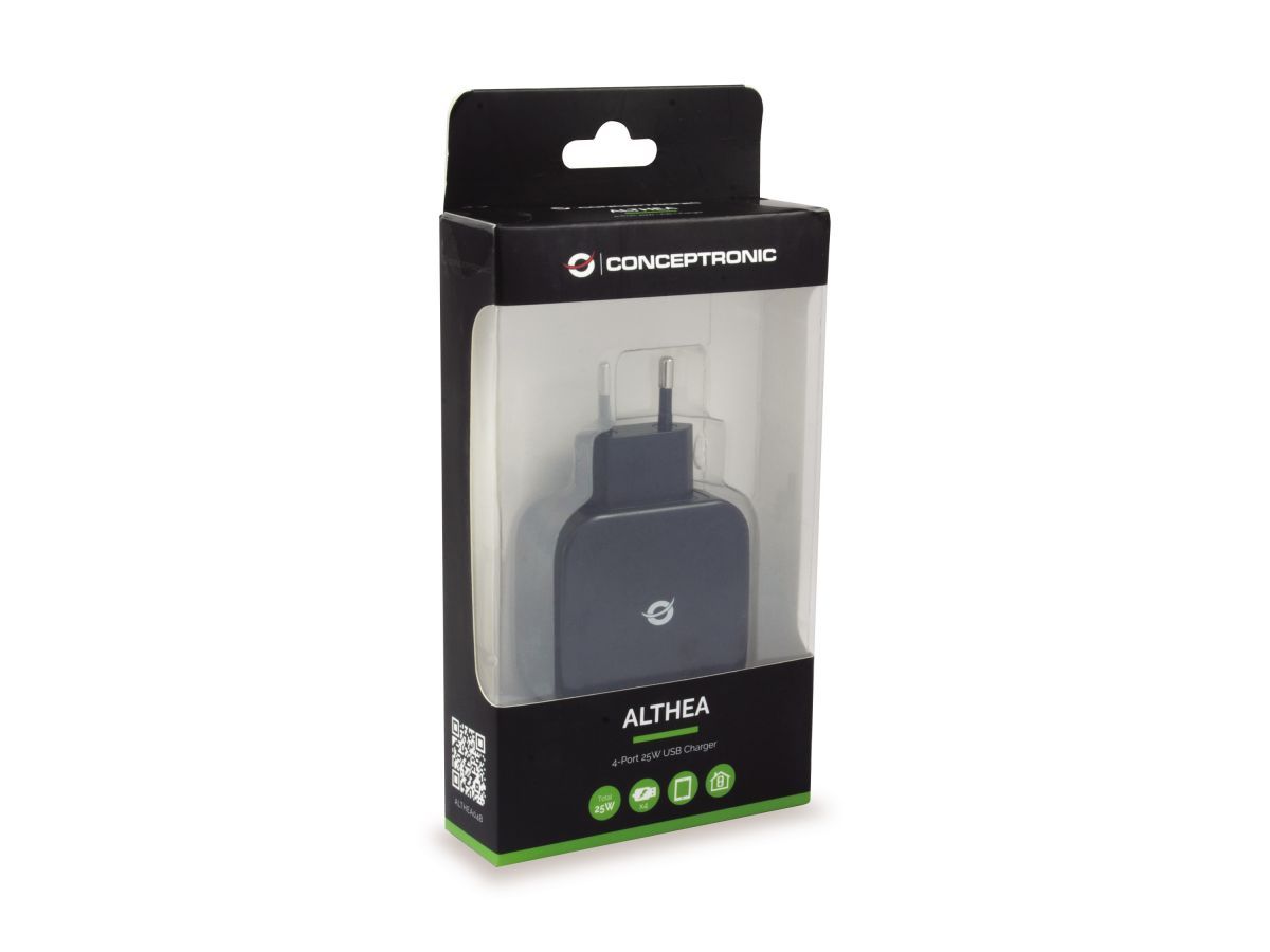 Conceptronic  ALTHEA04B  4-Port 25W USB Charger Adapter Black