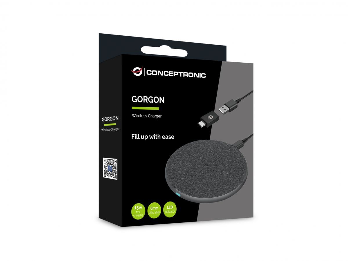 Conceptronic  GORGON03G 15W Wireless Charger with USB Adapter