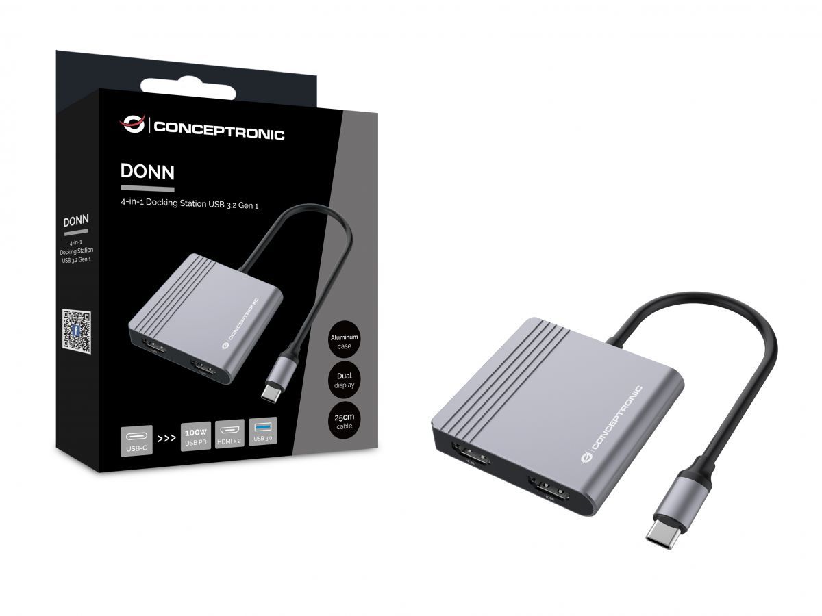 Conceptronic  DONN13G 4in1 USB3.2 Gen 1 Docking Station Grey