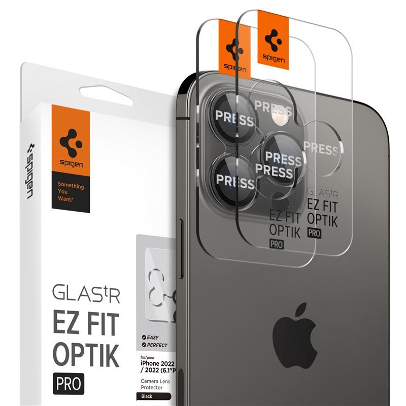 Spigen Glass EZ Fit Optik Pro 2 Pack, black - iPhone 14 Pro/iPhone 14 Pro Max