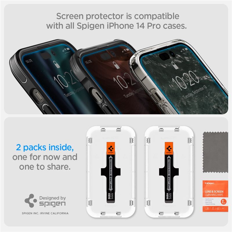 Spigen Glass tR EZ Fit 2 Pack, Transparency Sensor Protection - iPhone 14 Pro Max