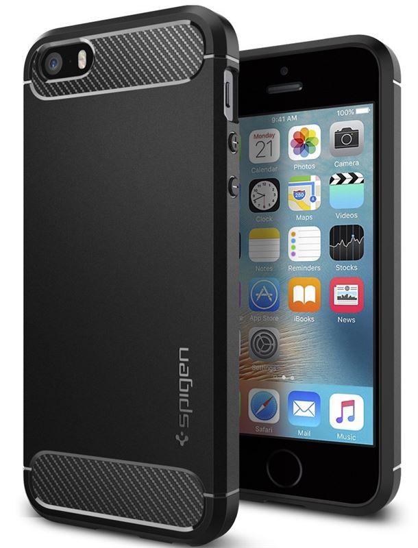 Spigen Rugged Armor, black - iPhone SE 2016/5s/5