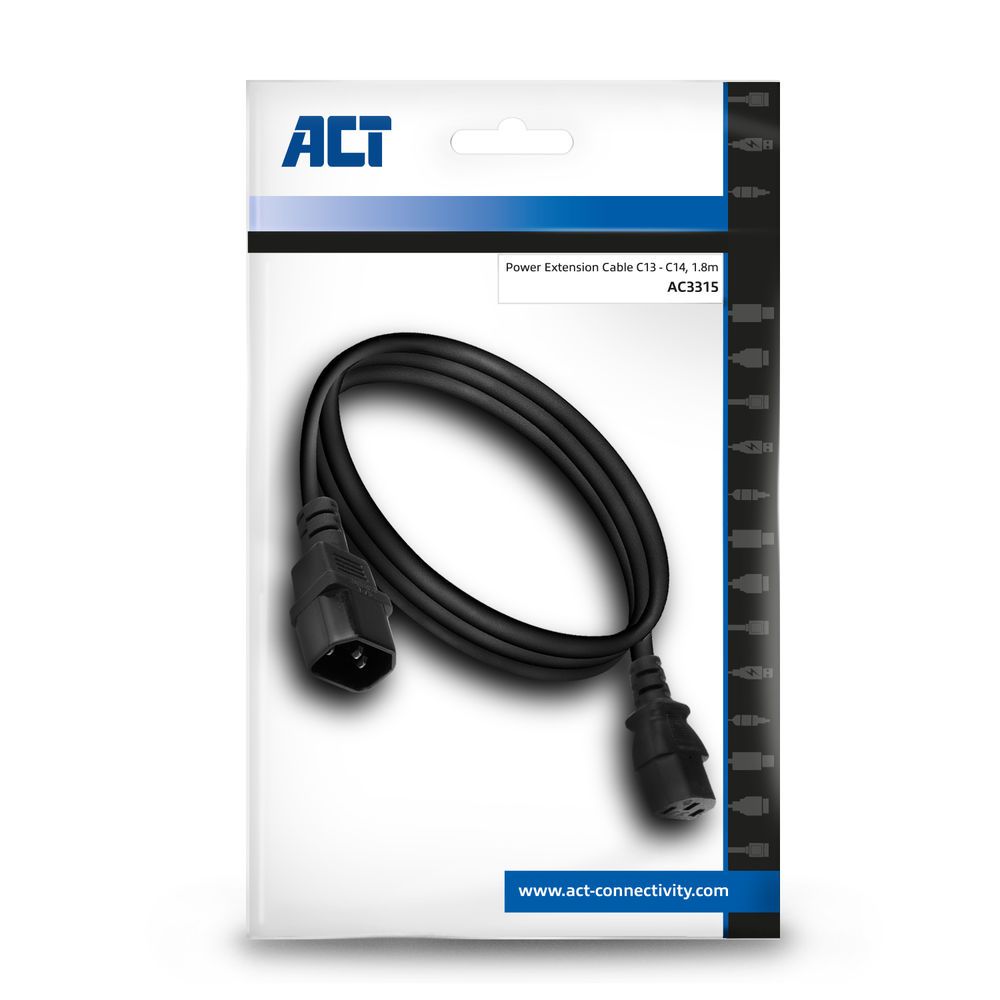 ACT AC3315 Powercord C13 - C14 1,8m Black