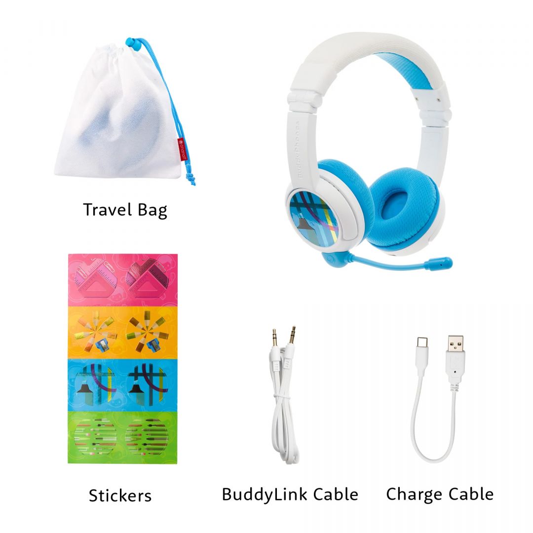 BuddyPhones School+ Wireless Bluetooth Headset for Kids Blue