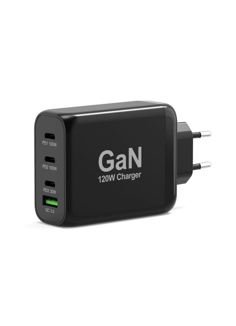 Port Designs 120W GaN Charger USB-C & USB-A Power Delivery and Quick Charge Black