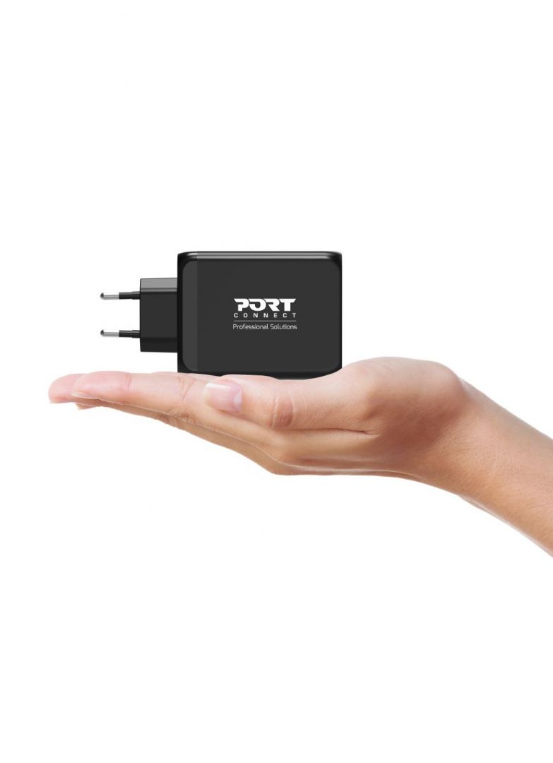 Port Designs 120W GaN Charger USB-C & USB-A Power Delivery and Quick Charge Black