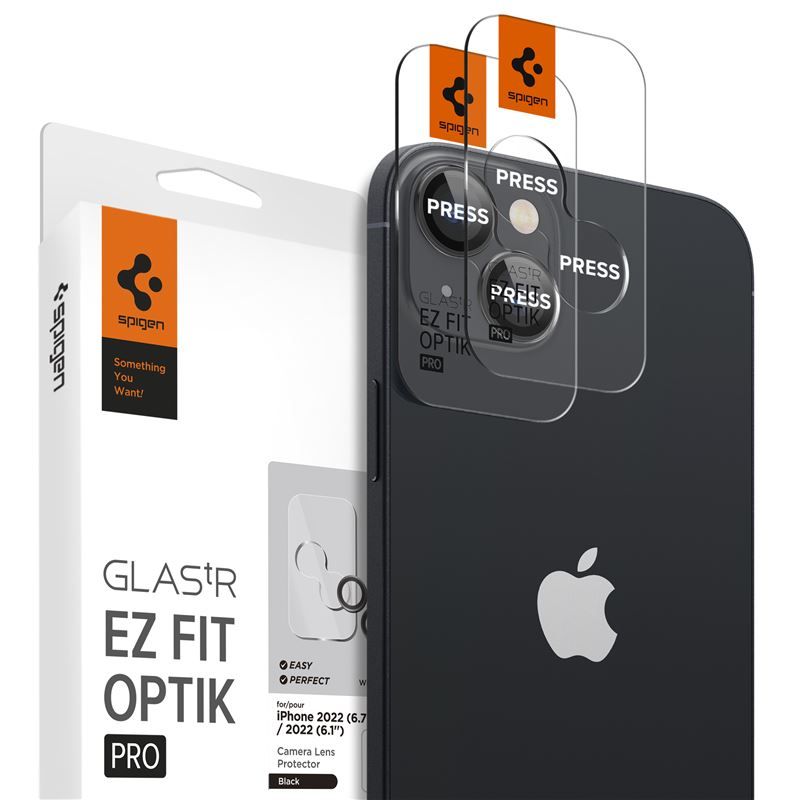 Spigen Glass EZ Fit Optik Pro 2 Pack, black - iPhone 14/iPhone 14 Plus