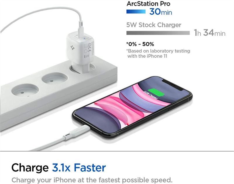 Spigen PowerArc ArcStation Pro Wall Charger White  (GaN/1-Port/ USB-C PD3.0 20W)