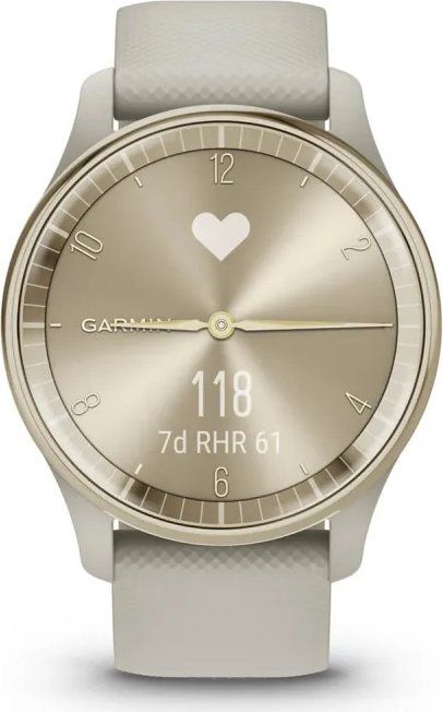 Garmin Vivomove Trend Cream Gold Stainless Steel Bezel with French Gray Case and Silicone Band