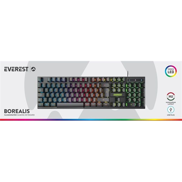 Everest KB-188 Borealis Rainbow RGB Keyboard Black HU