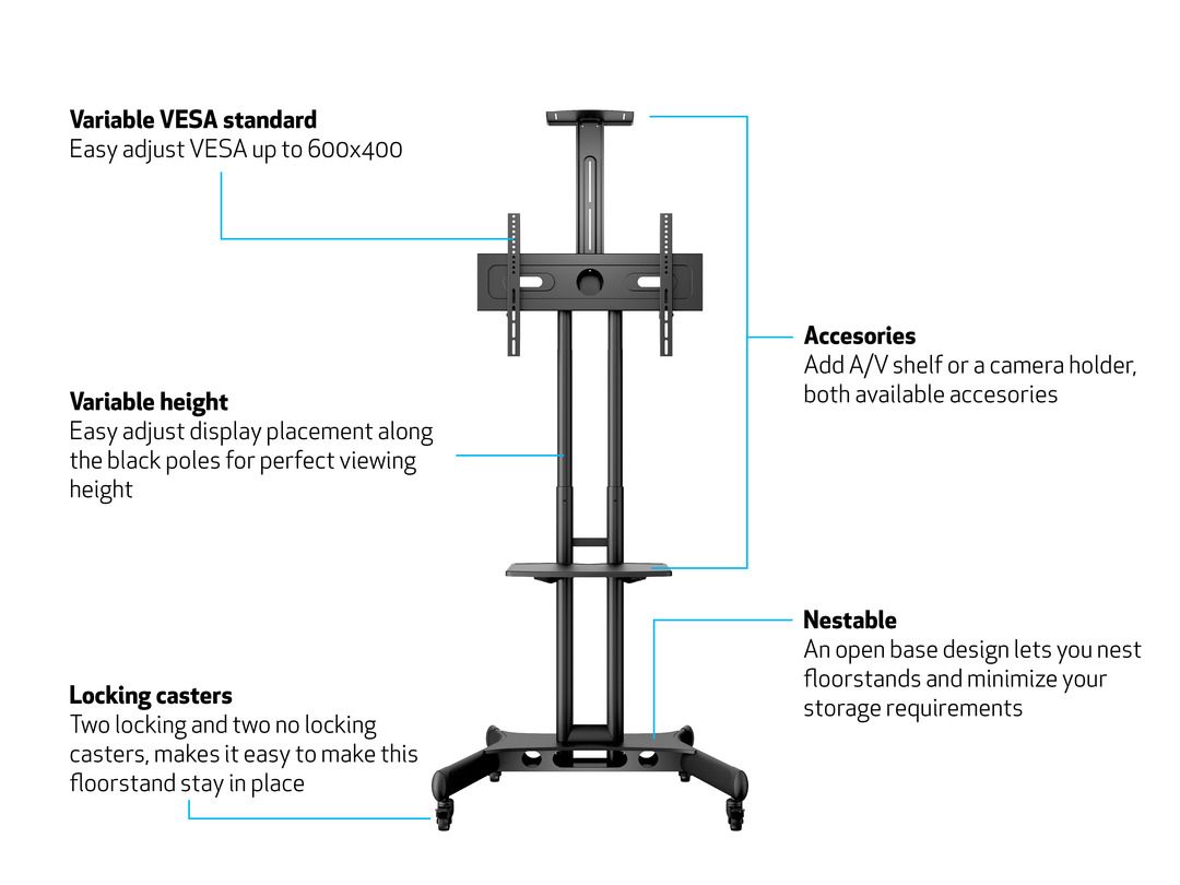 Multibrackets M Public Floorstand Basic 150 incl shelf & camera holder 32" - 60" Black