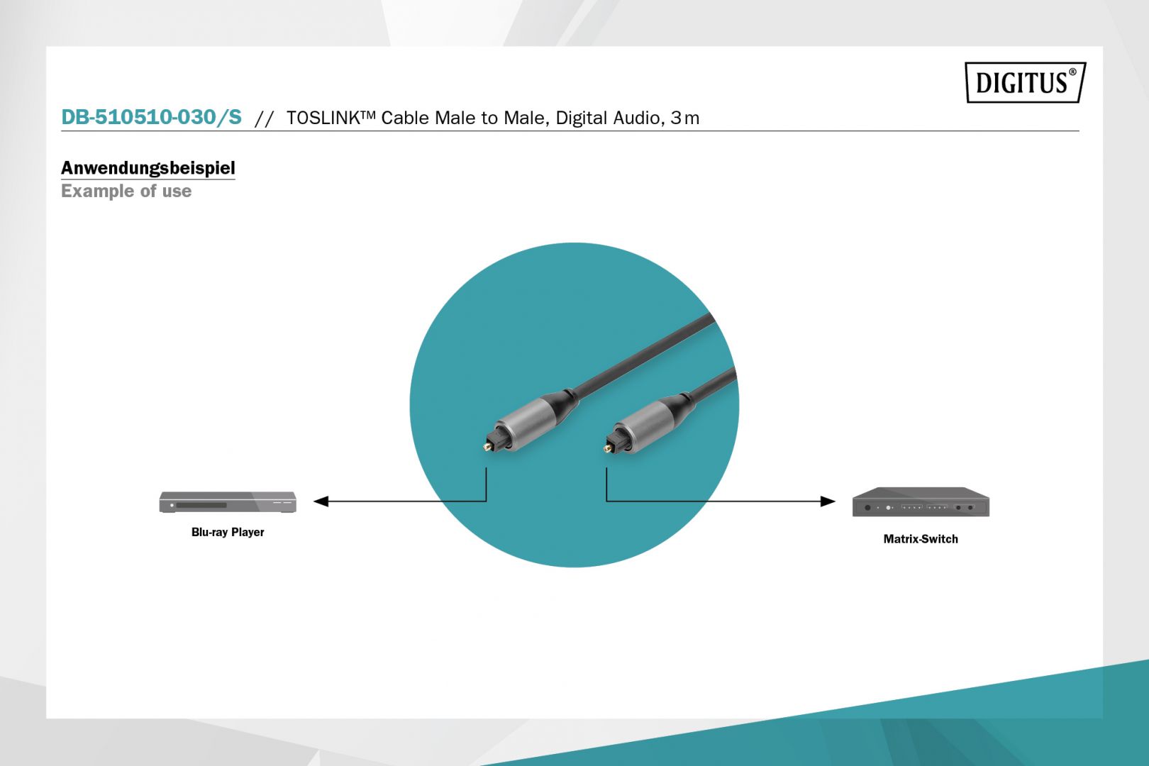 Digitus DB-510510-030-S Toslink Connection Cable Toslink to Toslink 3m Black