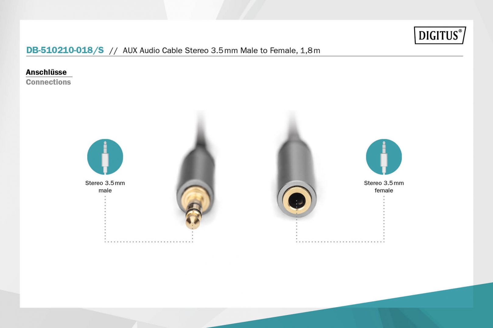 Digitus DB-510210-018-S Audio Extension Cable 3.5mm jack to 3.5mm socket 1,8m Black