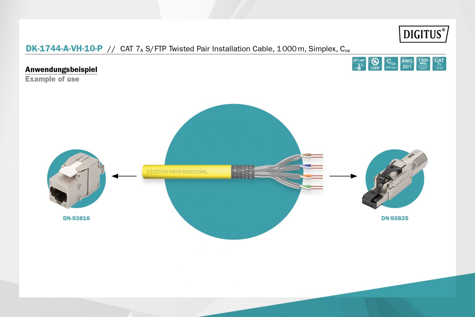 Digitus CAT7A S-FTP Installation cable 1000m Yellow