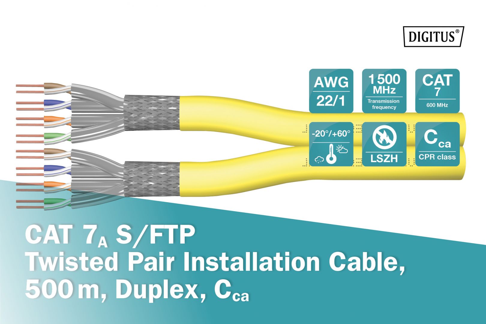 Digitus CAT7A S-FTP Installation cable 500m Yellow